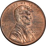 سکه 1 سنت 2007 لینکلن - MS62 - آمریکا