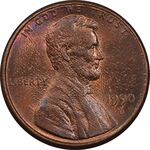 سکه 1 سنت 1990D لینکلن - MS63 - آمریکا