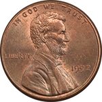 سکه 1 سنت 1992 لینکلن - MS63 - آمریکا