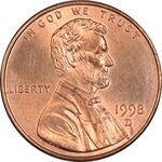 سکه 1 سنت 1998D لینکلن - MS64 - آمریکا
