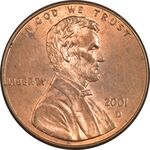 سکه 1 سنت 2001D لینکلن - MS64 - آمریکا