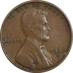 سکه 1 سنت 1937D لینکلن - EF45 - آمریکا