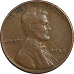 سکه 1 سنت 1945D لینکلن - VF30 - آمریکا