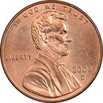 سکه 1 سنت 2008D لینکلن - MS63 - آمریکا
