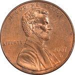 سکه 1 سنت 2007D لینکلن - MS63 - آمریکا