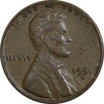 سکه 1 سنت 1951S لینکلن - EF40 - آمریکا