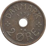 سکه 2 اوره 1928 کریستیان دهم - EF40 - دانمارک