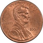 سکه 1 سنت 2001 لینکلن - MS61 - آمریکا
