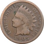 سکه 1 سنت 1905 سرخپوستی - VF35 - آمریکا