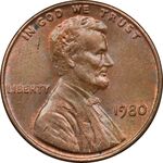 سکه 1 سنت 1980 لینکلن - MS61 - آمریکا