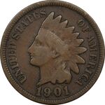 سکه 1 سنت 1901 سرخپوستی - VF35 - آمریکا