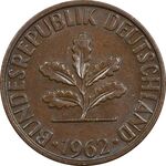 سکه 2 فینیگ 1962D جمهوری فدرال - AU50 - آلمان