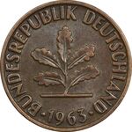 سکه 2 فینیگ 1963G جمهوری فدرال - AU50 - آلمان
