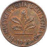سکه 1 فینیگ 1950D جمهوری فدرال - AU50 - آلمان