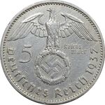 سکه 5 رایش مارک 1937A رایش سوم - AU50 - آلمان