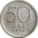 سکه 50 اوره 1945 گوستاو پنجم - EF45 - سوئد