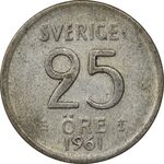 سکه 25 اوره 1961 گوستاو ششم - VF30 - سوئد