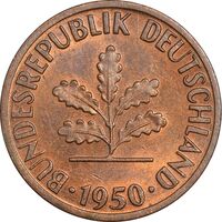 سکه 1 فینیگ 1950F جمهوری فدرال - AU55 - آلمان
