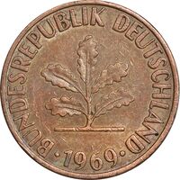 سکه 1 فینیگ 1969J جمهوری فدرال - EF45 - آلمان