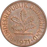 سکه 1 فینیگ 1971J جمهوری فدرال - EF45 - آلمان