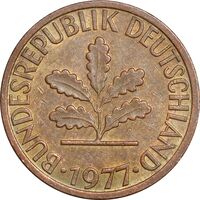 سکه 1 فینیگ 1977G جمهوری فدرال - EF45 - آلمان