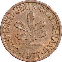 سکه 1 فینیگ 1977D جمهوری فدرال - AU50 - آلمان