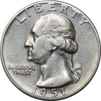 سکه کوارتر دلار 1951D واشنگتن - EF45 - آمریکا