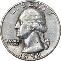 سکه کوارتر دلار 1958D واشنگتن - EF45 - آمریکا