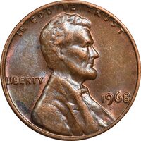 سکه 1 سنت 1968 لینکلن - AU50 - آمریکا