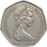 سکه 50 پنس 1969 الیزابت دوم - VF35 - انگلستان
