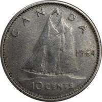 سکه 10 سنت 1964 الیزابت دوم - VF35 - کانادا