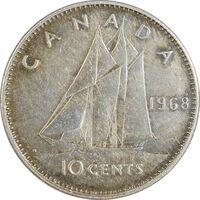 سکه 10 سنت 1968 الیزابت دوم - EF45 - کانادا