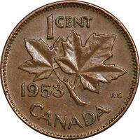 سکه 1 سنت 1953 الیزابت دوم - EF45 - کانادا