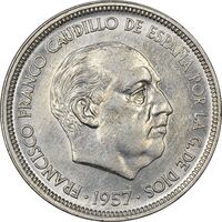سکه 50 پزتا (58)1957 فرانکو کادیلو - AU55 - اسپانیا