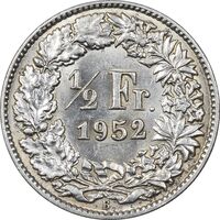 سکه 1/2 فرانک 1952 دولت فدرال - MS61 - سوئیس