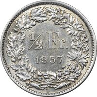 سکه 1/2 فرانک 1957 دولت فدرال - AU58 - سوئیس