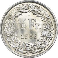 سکه 1/2 فرانک 1958 دولت فدرال - MS63 - سوئیس