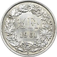 سکه 1/2 فرانک 1961 دولت فدرال - MS62 - سوئیس