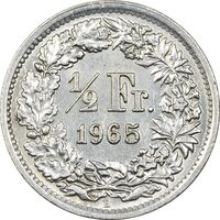 سکه 1/2 فرانک 1965 دولت فدرال - MS61 - سوئیس