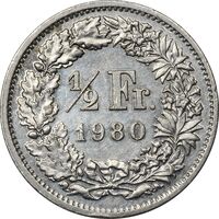 سکه 1/2 فرانک 1980 دولت فدرال - EF45 - سوئیس