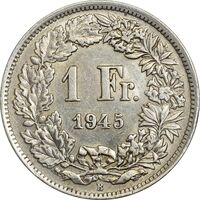 سکه 1 فرانک 1945 دولت فدرال - EF45 - سوئیس