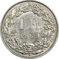 سکه 1 فرانک 1969 دولت فدرال - AU50 - سوئیس