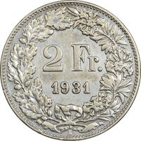 سکه 2 فرانک 1931 دولت فدرال - EF45 - سوئیس