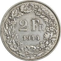 سکه 2 فرانک 1944 دولت فدرال - EF45 - سوئیس