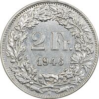 سکه 2 فرانک 1946 دولت فدرال - EF45 - سوئیس