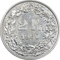 سکه 2 فرانک 1960 دولت فدرال - AU50 - سوئیس