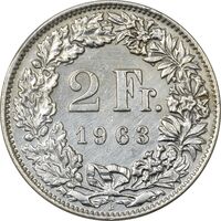 سکه 2 فرانک 1963 دولت فدرال - AU50 - سوئیس