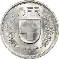 سکه 5 فرانک 1967 دولت فدرال - MS63 - سوئیس