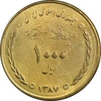 سکه 1000 ریال 1387 پل خواجو (چرخش 90 درجه) - MS64 - جمهوری اسلامی