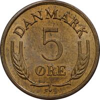 سکه 5 اوره 1966 فردریک نهم - MS62 - دانمارک